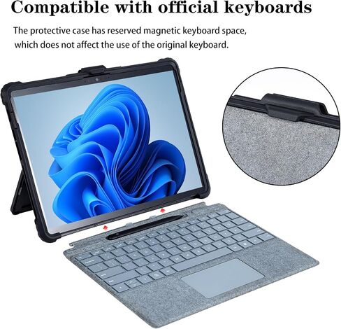for Microsoft Surface Pro 13inch 12th(2026) Pro11 Pro10 Pro9 Case 2024/2022, Thicken and Rugged Protective Cover, Compatible Keyboard Cover, Including Hand Strap Shoulder,Black in Saudi Arabia