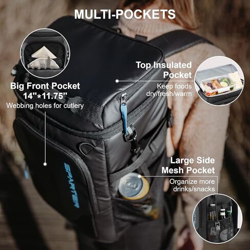 SPARTER Backpack Cooler Insulated 33/49 Can Leakproof Waterproof Bag Beach | 20H Double Compartments Multi Pockets Bottle Opener Water Resistant Lightweight Padded Strap Picnic Hiking Camping Men Women in Kuwait