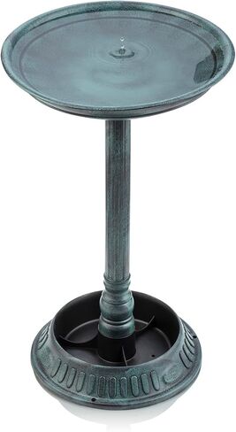 Alpine Corporation TIZ112 Alpine Plastic Outdoor Decor for Garden, Patio, Deck, Porch-Green Birdbath with Planter Pedestal, 25 Inch Tall, 15"L x 15"W x 25"H, Turquoise in Kuwait