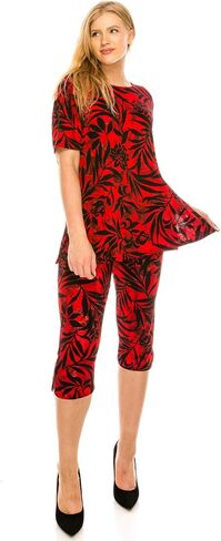 Jostar Women's 2 Piece Set – Short Sleeve T Shirts Top and Capri Pants with Side Slit Stretchy Casual Outfit 9003BN-SRP1-W379-GRN M in Saudi Arabia