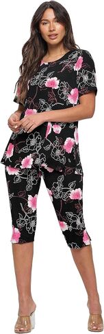 Jostar Women's 2 Piece Set – Short Sleeve T Shirts Top and Capri Pants with Side Slit Stretchy Casual Outfit 9003BN-SRP1-W379-GRN M in Saudi Arabia
