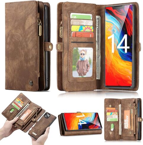 iPhone 16 Pro Max Leather Detachable Wallet Zipper Case with 11 Card Slots Holder Magnetic Case for iPhone 16 Pro Max Flip Wallet Handle Wrist Strap Man Woman Pocket Handbag (Blue) in Kuwait