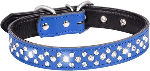 Rhinestones Dog Collar, Adjustable Sparkly Crystal Studded Genuine Leather Pet Dog Collar for Small and Medium Dogs (L, Black) in Saudi Arabia