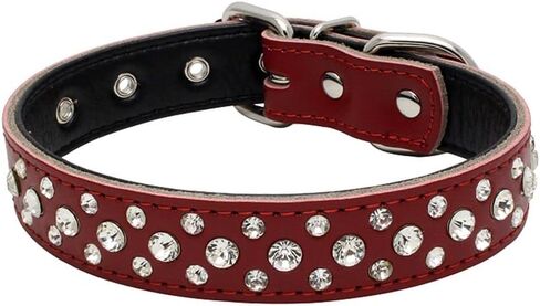Rhinestones Dog Collar, Adjustable Sparkly Crystal Studded Genuine Leather Pet Dog Collar for Small and Medium Dogs (L, Black) in Saudi Arabia