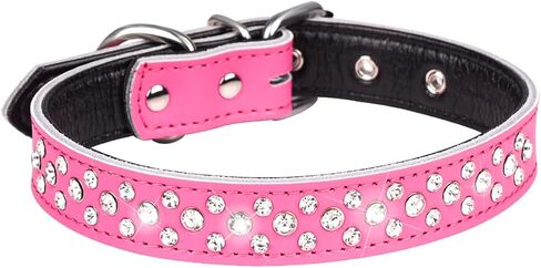 Rhinestones Dog Collar, Adjustable Sparkly Crystal Studded Genuine Leather Pet Dog Collar for Small and Medium Dogs (L, Black) in Saudi Arabia