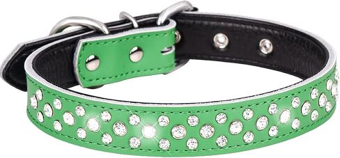 Rhinestones Dog Collar, Adjustable Sparkly Crystal Studded Genuine Leather Pet Dog Collar for Small and Medium Dogs (L, Black) in Saudi Arabia