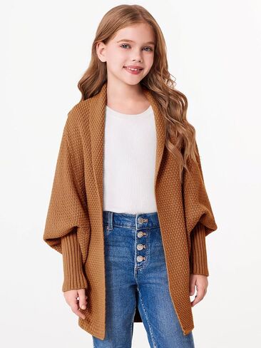 Imily Bela Girls Cardigans Kids Casual Batwing Sleeve Open Front Knitted Sweater in Kuwait
