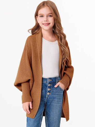 Imily Bela Girls Cardigans Kids Casual Batwing Sleeve Open Front Knitted Sweater in Kuwait