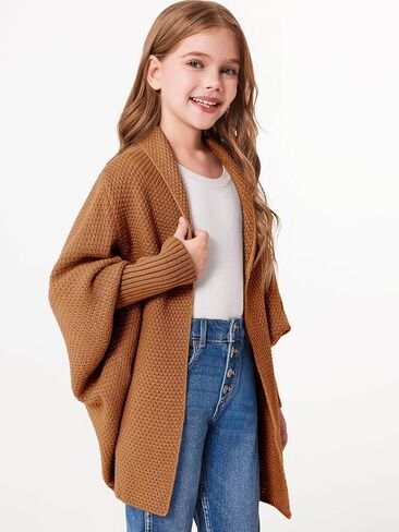 Imily Bela Girls Cardigans Kids Casual Batwing Sleeve Open Front Knitted Sweater in Kuwait