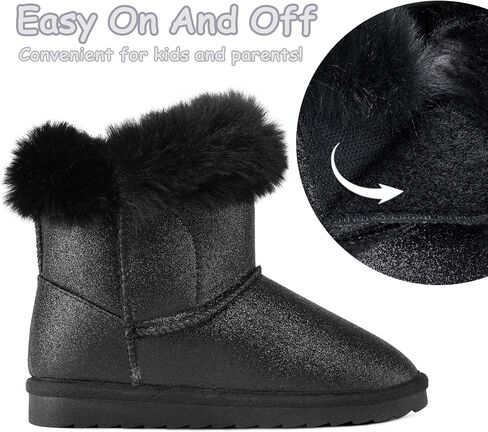 K KomForme Girls Snow Boots Warm Fur Lined Glitter Strap Winter Shoes Lightweight with Hook-and-loop(Toddler/Little Kids/Big Kids) in Kuwait