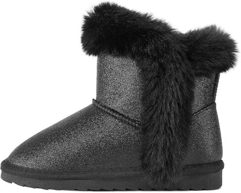 K KomForme Girls Snow Boots Warm Fur Lined Glitter Strap Winter Shoes Lightweight with Hook-and-loop(Toddler/Little Kids/Big Kids) in Kuwait