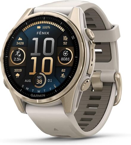 Garmin Fenix 8 Premium Multisport GPS Running Smartwatch, 47 mm, AMOLED, Dive-Rated, Built-in Flashlight, Slate Gray with Black Band with Signature Series Charging Stand in Saudi Arabia