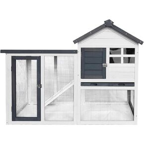 48''L Rabbit Hutch Indoor Outdoor Bunny Cage Rabbit Hutch Wood House Pet Cage for Small Animals (Grey/White)