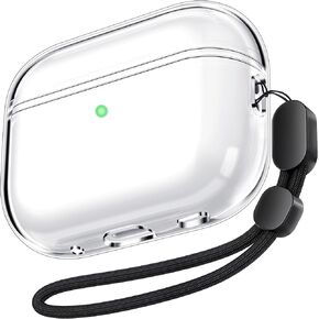 AirPods Pro 2 Case Clear 2022 Soft TPU Protective Cover with Lanyard [Front LED Visible] Compatible with AirPods Pro 2nd Generation (Black)