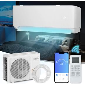 mollie 18,000 BTU Split Air Conditioner, 21.5 SEER, 208/230V Split-System AC w/Heat Pump, Wifi Remote Control, Washable Filter, Installation Kit, Cools Up to 1000 Sq. Ft.