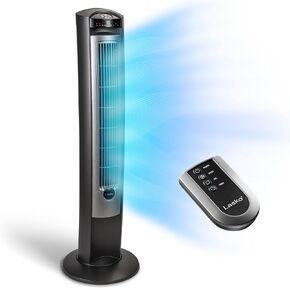 Lasko Oscillating Tower Fan, Nighttime Setting, Remote Control, Portable, Timer, for Bedroom, Home and Office, 3 Quiet Speeds, 42.5", Silverwood, T42954