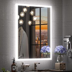 Keonjinn 28 x 36 in LED Bathroom Vanity Mirror with Lights, UL Listed LED Driver, Acrylic Motion Sensor Smart Mirror Frontlit Anti Fog 3 Color Lights Dimmable Wall Mounted Mirror(Horizontal/Vertical)