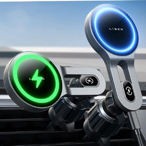 LISEN for MagSafe Car Mount Charger for iPhone 15, 15W Wireless Charger for iPhone Car Accessories Magnetic Phone Holder Mount, Vent Car Charger Fits iPhone 15 Pro Max Plus Mini 14 13 12, Blue