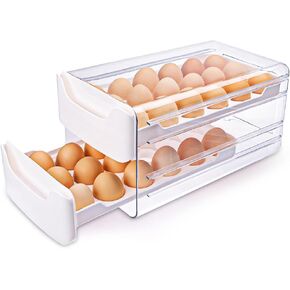 Moretoes Egg Holder for Refrigerator, Fresh Egg Storage Container Organizer Bin 1 Layer 3x6 Clear Stackable Plastic Egg Tray with Handles for Fridge Kitchen Home
