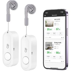 ORIA Thermometer Hygrometer, Wireless Humidity Temperature Sensor Mini with Data Export and Alert, Temp Humidity Monitor for House, 2 Pack