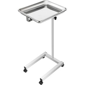 VEVOR Mayo Stand, Stainless Steel Mayo Tray, Load Capacity up to 36 lbs, Adjustable Height 31.9"-55", Medical Tray on Wheels with Removable Tray for Spa, Salon, Clinic, Personal Care