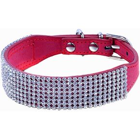 Rhinestone Dog Collar, Bling Rhinestone Suede Leather Crystal Diamond Rhinestones Small Pet Cat Dog Puppy Collar(Black,M)