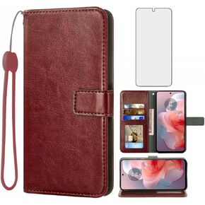Compatible with Motorola Moto G Power 5G 2024（Not 2023） Wallet Case Tempered Glass Screen Protector and Leather Flip Cover Card Holder Stand Cell Accessories Phone Cases for G5 Women Men Blue