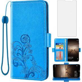 Asuwish Compatible with Huawei Mate 9 Wallet Case and Tempered Glass Screen Protector Flip Purse Accessories Wrist Strap Credit Card Holder TPU Cell Phone Cover for Hawaii Mate9 MHA-L29 Women Men Grey