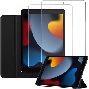 Compatible with iPad 9th /8th /7th Generation Case(2021/2020/2019) with 2Pcs Screen Protector and Hard Back iPad 10.2 inch Case,Auto Sleep/Wake Cover-Black White Cow Western