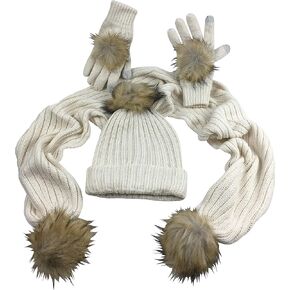 N'Ice Caps Girls Warm Sherpa Lined Cable Knitted Glove/Hat/Scarf 3 Piece Set