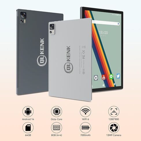 أحدث جهاز لوحي Android 14 WIFI6 بسعة تخزين كبيرة 8 جيجابايت رام (4+4 افتراضي) + 64 جيجابايت روم + 512 جيجابايت قابل للتوسيع، ثماني النواة 2 في 1 تابلت مع لوحة مفاتيح، بطارية 7000 مللي أمبير في الساعة، شاشة 10.1 بوصة، بلوتوث/حافظة/ماوس in Kuwait