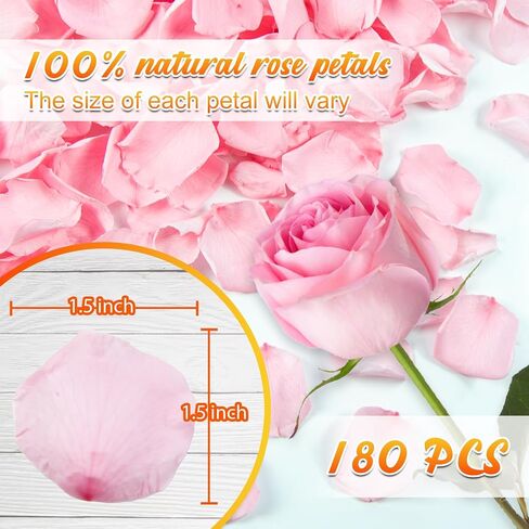 180 PCS Dried Real Red Rose Flower Petals Confetti for Wedding, 1.75oz Preserved Freeze Flower Girl Petals for Romantic Night Wedding Proposal Valentine's Day Centerpeice BabyShower Decor in Saudi Arabia