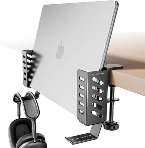 Desk Side Laptop Holder, Desk Side Storage, No Drill Side Desk Organizer, Side Desk Laptop Mount, Tablets Hanging Holder, Clamp on Desk Organizer for Laptops/Tablets/Keyboards/Headphone, White in Saudi Arabia