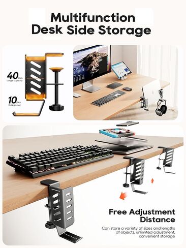 Desk Side Laptop Holder, Desk Side Storage, No Drill Side Desk Organizer, Side Desk Laptop Mount, Tablets Hanging Holder, Clamp on Desk Organizer for Laptops/Tablets/Keyboards/Headphone, White in Saudi Arabia