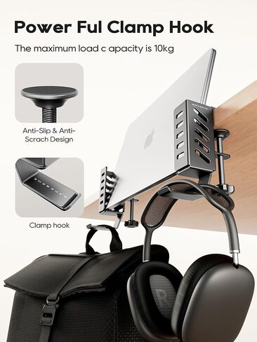 Desk Side Laptop Holder, Desk Side Storage, No Drill Side Desk Organizer, Side Desk Laptop Mount, Tablets Hanging Holder, Clamp on Desk Organizer for Laptops/Tablets/Keyboards/Headphone, White in Saudi Arabia