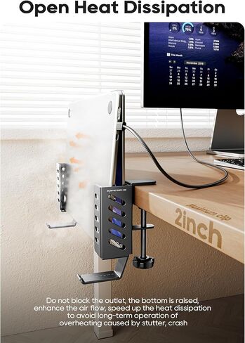 Desk Side Laptop Holder, Desk Side Storage, No Drill Side Desk Organizer, Side Desk Laptop Mount, Tablets Hanging Holder, Clamp on Desk Organizer for Laptops/Tablets/Keyboards/Headphone, White in Saudi Arabia