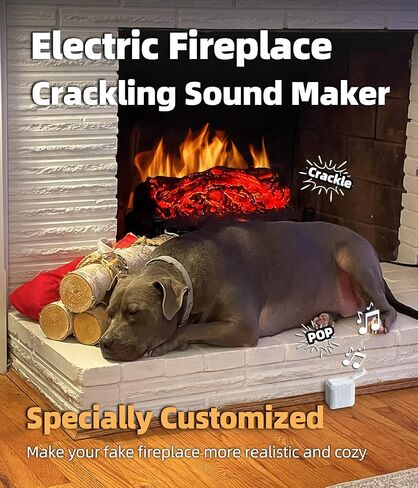 MSELTOS Fireplace Crackling Sound Maker, 2 in 1 Realistic Rechargeable Fire Crackling Sound Machine for Gas & Electric Fireplace, Fire Crackler Sound System, 3H Timer, White Noise for Sleep (Black) in Kuwait