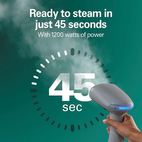 Hamilton Beach Handheld Garment Steamer for Clothes, Fabric and Drapes, 15 Minutes of Continuous Steam, Portable Wrinkle-Remover for Home and Travel, 1000 Watts, White & Blue (11555) in Saudi Arabia