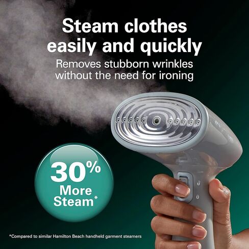 Hamilton Beach Handheld Garment Steamer for Clothes, Fabric and Drapes, 15 Minutes of Continuous Steam, Portable Wrinkle-Remover for Home and Travel, 1000 Watts, White & Blue (11555) in Saudi Arabia