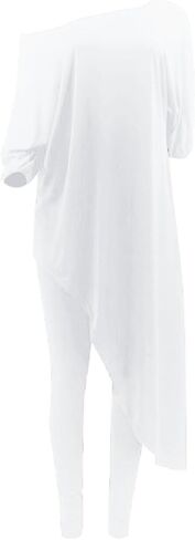 Chatinction Womens Casual 2 Piece Outfit Loose Off Shoulder Irregular Hem Tunic Top Bodycon Pants Tracksuits Set in Saudi Arabia