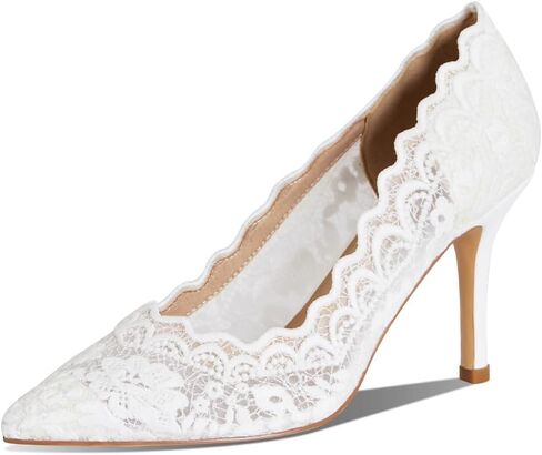 Celbreez أحذية الزفاف البيضاء للنساء الدانتيل الكعوب حذاء زفاف خمر مغلق أشار تو خنجر أحذية عالية الكعب in Kuwait
