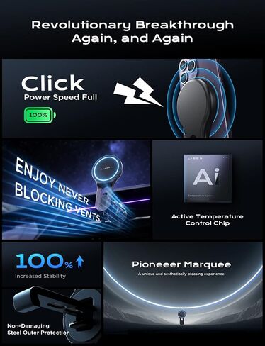 LISEN for MagSafe شاحن سيارة لهاتف iPhone 15، شاحن لاسلكي 15 وات لملحقات سيارة iPhone مع حامل هاتف مغناطيسي، شاحن سيارة يناسب iPhone 15 Pro Max Plus Mini 14 13 12، أزرق in Kuwait