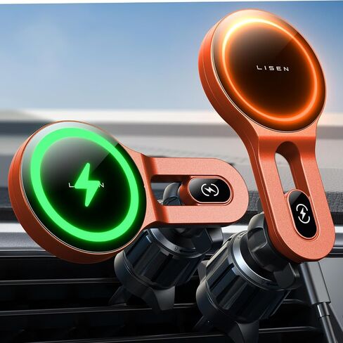 LISEN for MagSafe شاحن سيارة لهاتف iPhone 15، شاحن لاسلكي 15 وات لملحقات سيارة iPhone مع حامل هاتف مغناطيسي، شاحن سيارة يناسب iPhone 15 Pro Max Plus Mini 14 13 12، أزرق in Kuwait