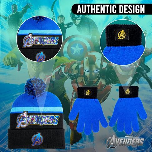 قبعة ووشاح وقفازات الثلج للأطفال من Marvel Avengers 3 قطع. مجموعة، قبعة بوم بوم دافئة وناعمة لطيفة للاستخدام في الهواء الطلق للأولاد والأطفال الصغار in Kuwait