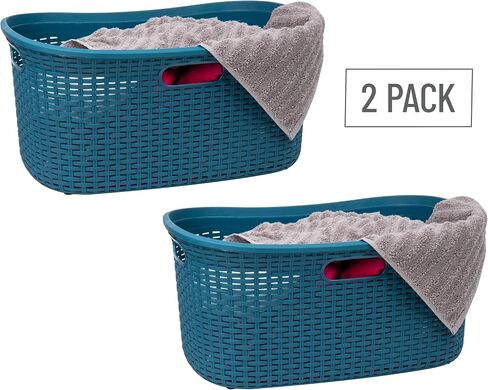 Mind Reader Basket Collection, Laundry Basket, 40 Liter (10kg/22lbs) Capacity, Cut Out Handles, Ventilated, Set of 2, Pink in Saudi Arabia