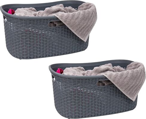 Mind Reader Basket Collection, Laundry Basket, 40 Liter (10kg/22lbs) Capacity, Cut Out Handles, Ventilated, Set of 2, Pink in Kuwait