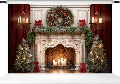Kate Christmas Fireplace Backdrop Red Curtain Holiday Christmas Wreath Photo Backdrop for Family Professional Photography Studio Props, 10x10ft in Kuwait