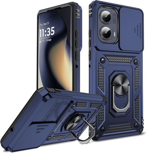 LeYi for Motorola Edge-2024 Case (𝗡𝗼𝘁 𝗙𝗶𝘁 𝗚 𝟱𝗚 𝟮𝟬𝟮𝟰): with Slide Camera Cover, Military-Grade Heavy Duty Cell Phone Case Cover with Magnetic Ring Kickstand for Moto Edge 2024 5G, Black in Saudi Arabia