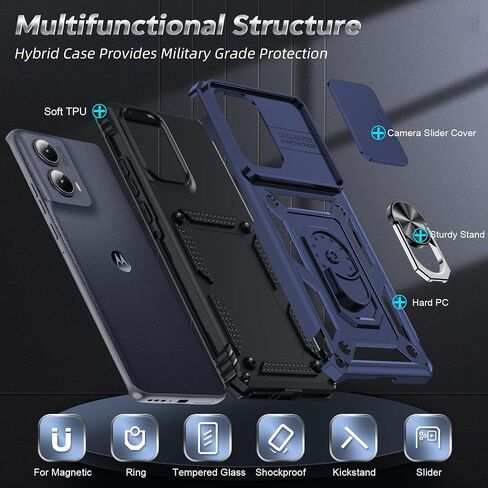 LeYi for Motorola Edge-2024 Case (𝗡𝗼𝘁 𝗙𝗶𝘁 𝗚 𝟱𝗚 𝟮𝟬𝟮𝟰): with Slide Camera Cover, Military-Grade Heavy Duty Cell Phone Case Cover with Magnetic Ring Kickstand for Moto Edge 2024 5G, Black in Saudi Arabia