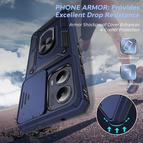 LeYi for Motorola Edge-2024 Case (𝗡𝗼𝘁 𝗙𝗶𝘁 𝗚 𝟱𝗚 𝟮𝟬𝟮𝟰): with Slide Camera Cover, Military-Grade Heavy Duty Cell Phone Case Cover with Magnetic Ring Kickstand for Moto Edge 2024 5G, Black in Saudi Arabia